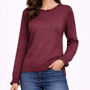 Sundance Womens Burgundy Cashmere Blend Ruffle Neck Sweater Womens L Long Sleeve